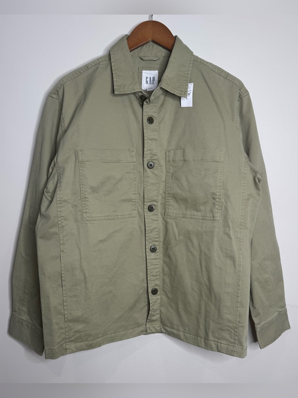 NWT GAP Army Green Cotton Twill Shacket Collared Size Small Men’s Minimal